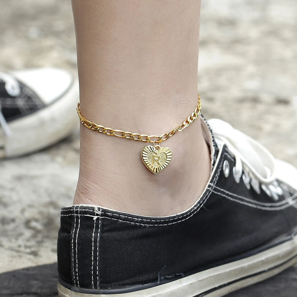 Heart Alphabet Leg Bracelet For Women Gold Color Stainless Steel Summer Friendship Gifts Letter Initial Anklet USA stock KB16A