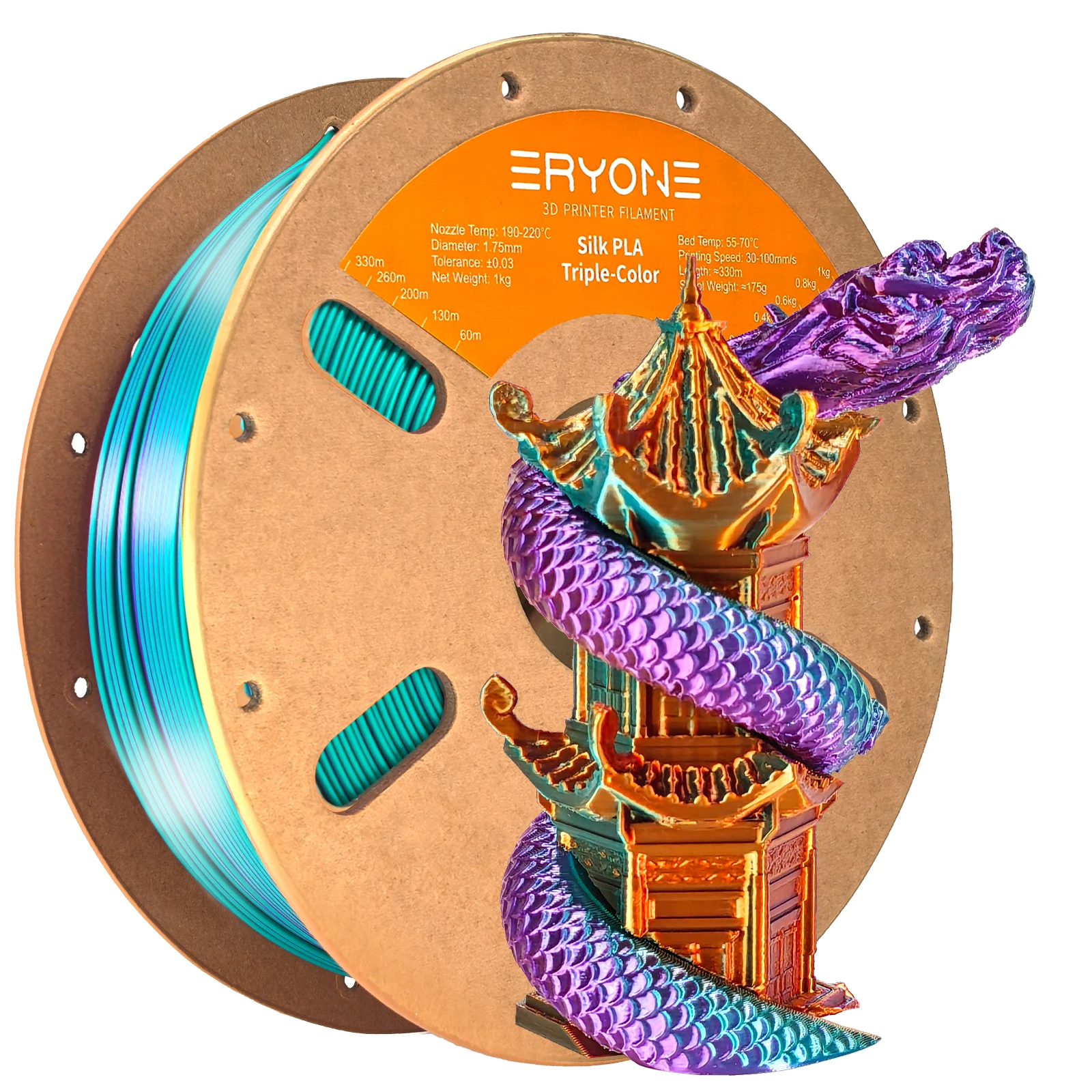 ERYONE 10KG Triple Color Silk PLA Premium Filament 3D Print Big Sale,Multicolor Available,1KG per Spool