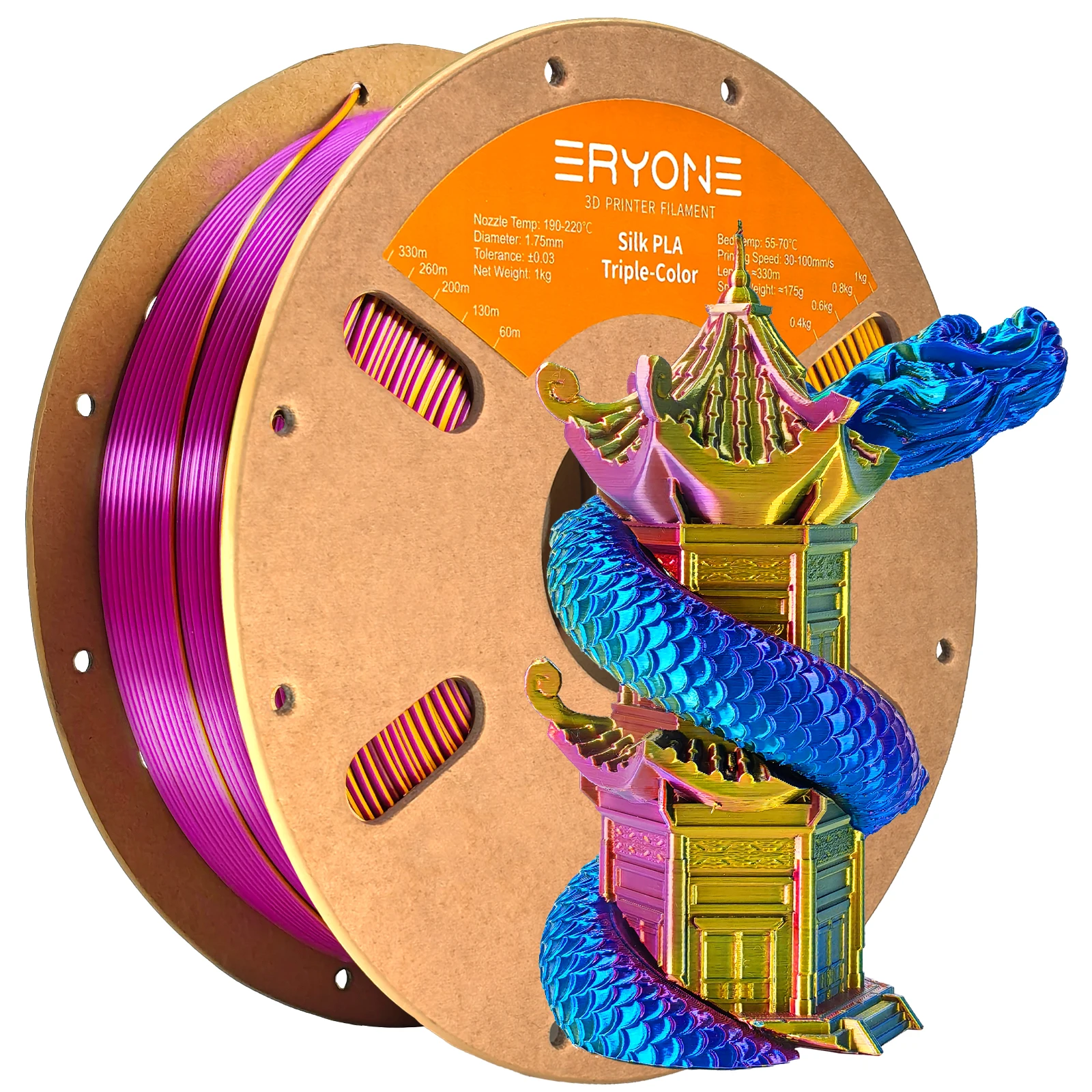 ERYONE 10KG Triple Color Silk PLA Premium Filament 3D Print Big Sale,Multicolor Available,1KG per Spool