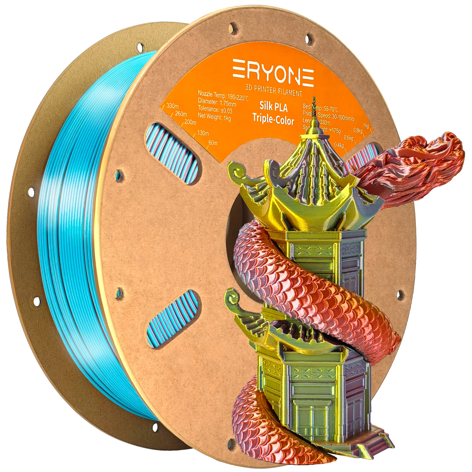 ERYONE 10KG Triple Color Silk PLA Premium Filament 3D Print Big Sale,Multicolor Available,1KG per Spool