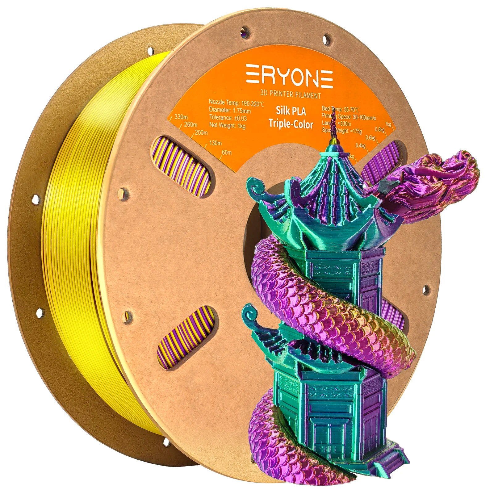 ERYONE 10KG Triple Color Silk PLA Premium Filament 3D Print Big Sale,Multicolor Available,1KG per Spool