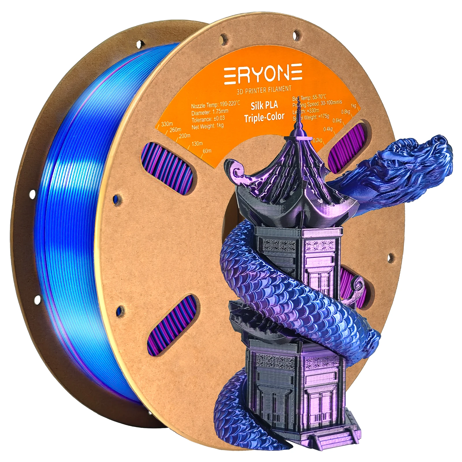 ERYONE 10KG Triple Color Silk PLA Premium Filament 3D Print Big Sale,Multicolor Available,1KG per Spool
