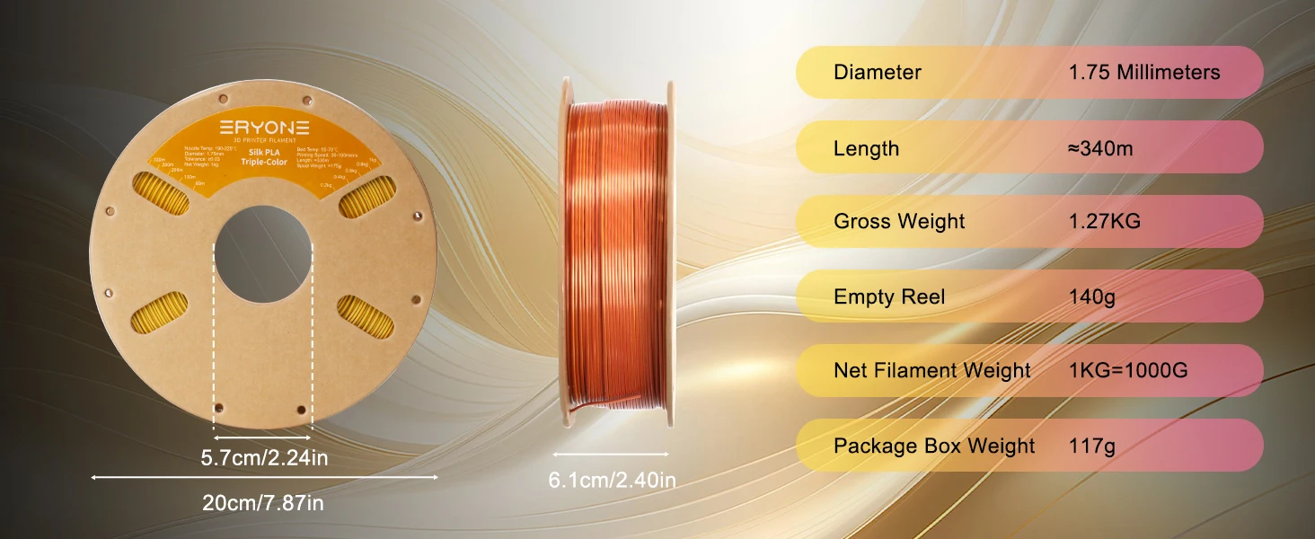 ERYONE 10KG Triple Color Silk PLA Premium Filament 3D Print Big Sale,Multicolor Available,1KG per Spool