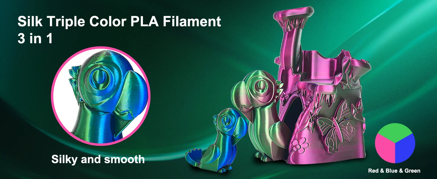 ERYONE 10KG Triple Color Silk PLA Premium Filament 3D Print Big Sale,Multicolor Available,1KG per Spool