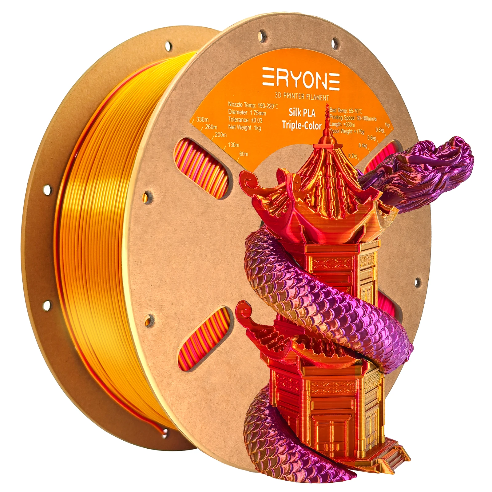 ERYONE 10KG Triple Color Silk PLA Premium Filament 3D Print Big Sale,Multicolor Available,1KG per Spool