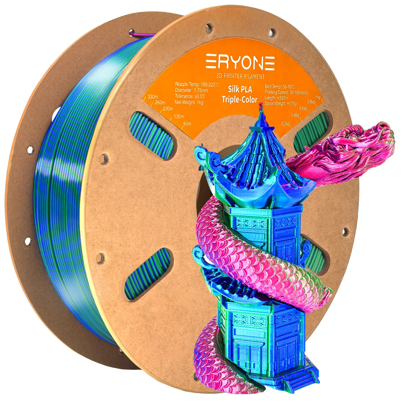 ERYONE 10KG Triple Color Silk PLA Premium Filament 3D Print Big Sale,Multicolor Available,1KG per Spool