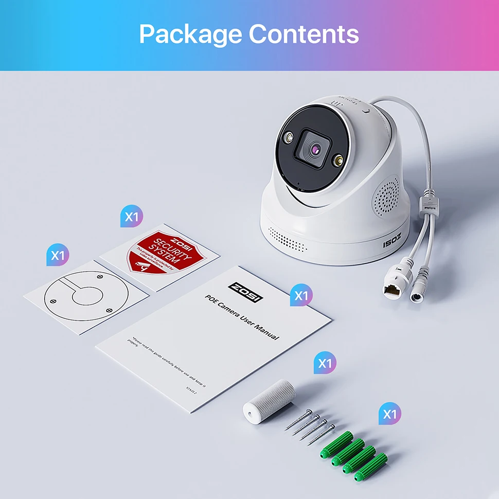 ZOSI 4K PoE IP Camera H.265+ 8MP 5MP HDR Add-on Camera AI Human Detect 100ft Night Vision IP66 Outdoor Video Surveillance Camera
