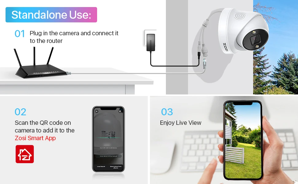 ZOSI 4K PoE IP Camera H.265+ 8MP 5MP HDR Add-on Camera AI Human Detect 100ft Night Vision IP66 Outdoor Video Surveillance Camera
