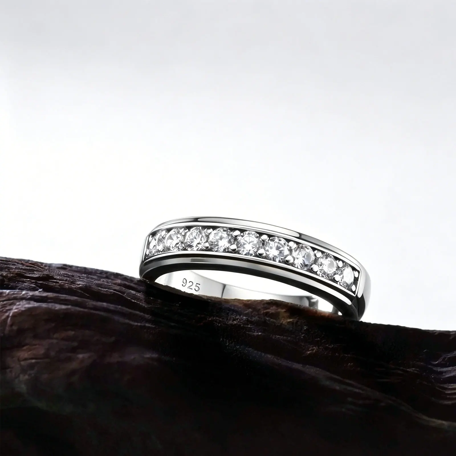 Newshe 925 Sterling Silver Wedding Rings for Men Brilliant Round AAAAA Cubic Zircon Engagement Band Ring Fine Jewelry
