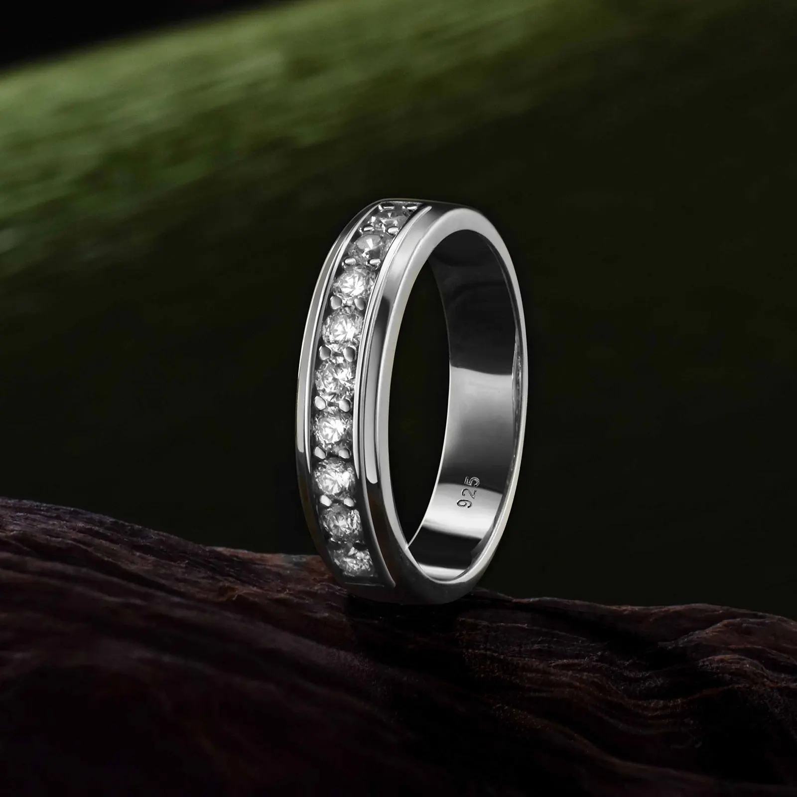 Newshe 925 Sterling Silver Wedding Rings for Men Brilliant Round AAAAA Cubic Zircon Engagement Band Ring Fine Jewelry