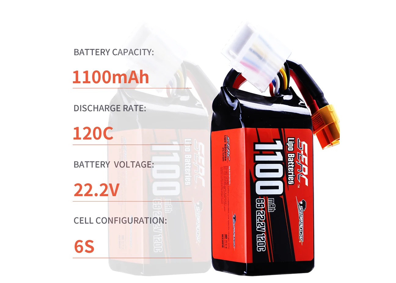 Sunpadow 22.2V 6S Lipo Battery 1100 1300mAh 1500mAh 120C Soft Pack with XT60 Plug for RC FPV Helicopter Airplane Drone Racing