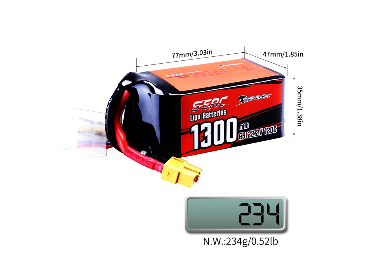Sunpadow 22.2V 6S Lipo Battery 1100 1300mAh 1500mAh 120C Soft Pack with XT60 Plug for RC FPV Helicopter Airplane Drone Racing