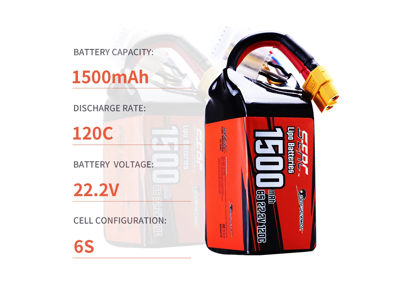 Sunpadow 22.2V 6S Lipo Battery 1100 1300mAh 1500mAh 120C Soft Pack with XT60 Plug for RC FPV Helicopter Airplane Drone Racing