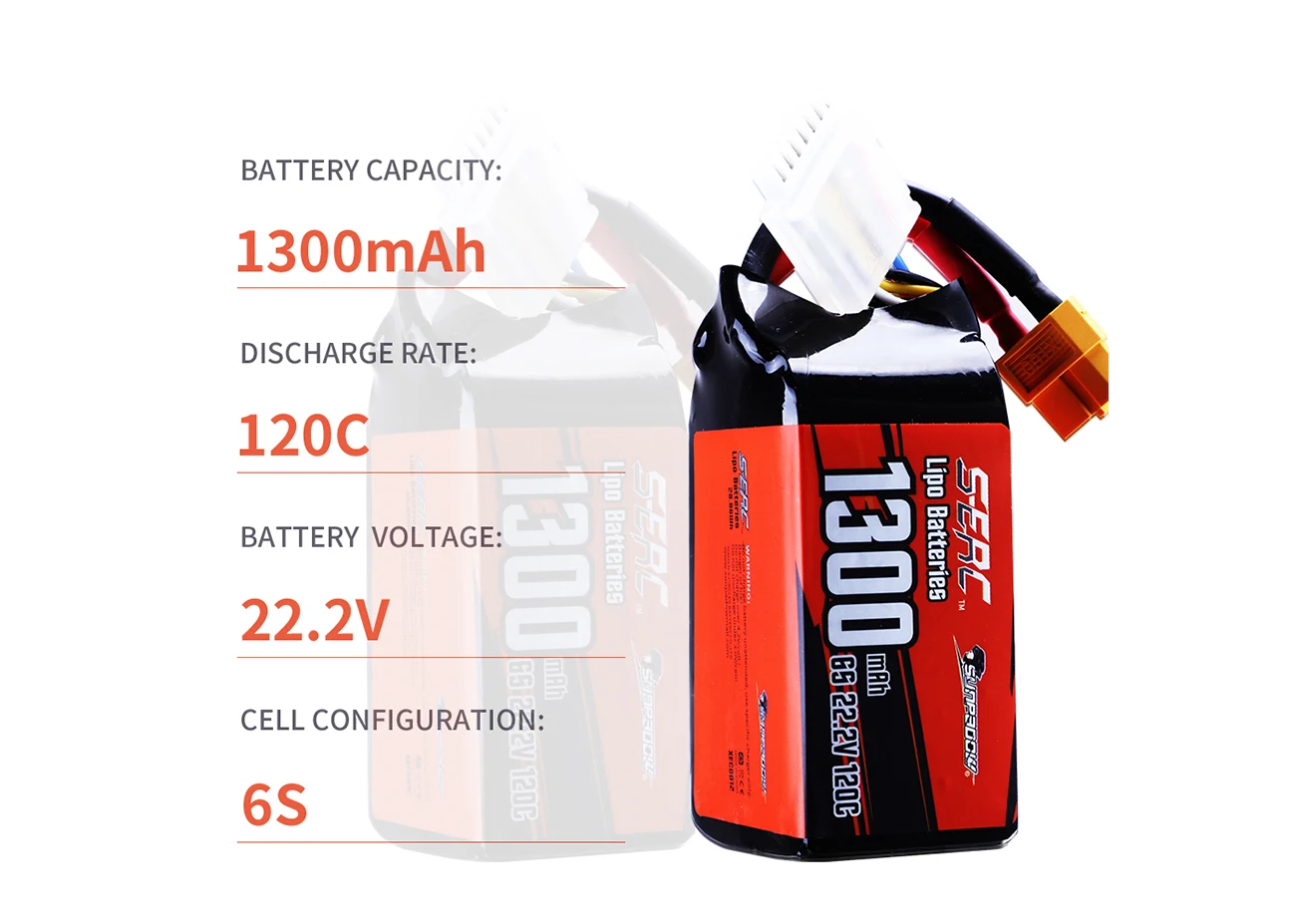 Sunpadow 22.2V 6S Lipo Battery 1100 1300mAh 1500mAh 120C Soft Pack with XT60 Plug for RC FPV Helicopter Airplane Drone Racing