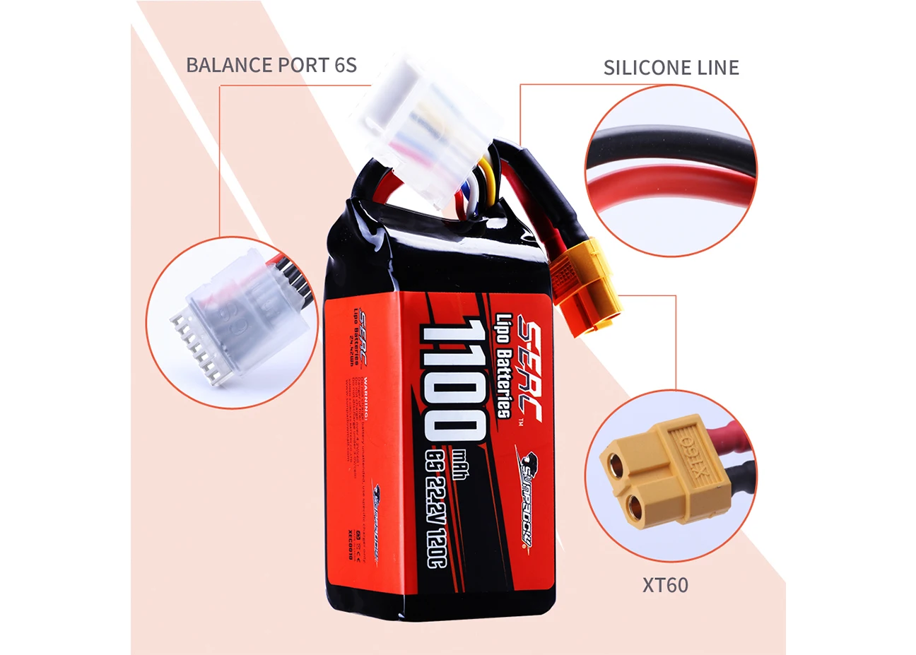 Sunpadow 22.2V 6S Lipo Battery 1100 1300mAh 1500mAh 120C Soft Pack with XT60 Plug for RC FPV Helicopter Airplane Drone Racing
