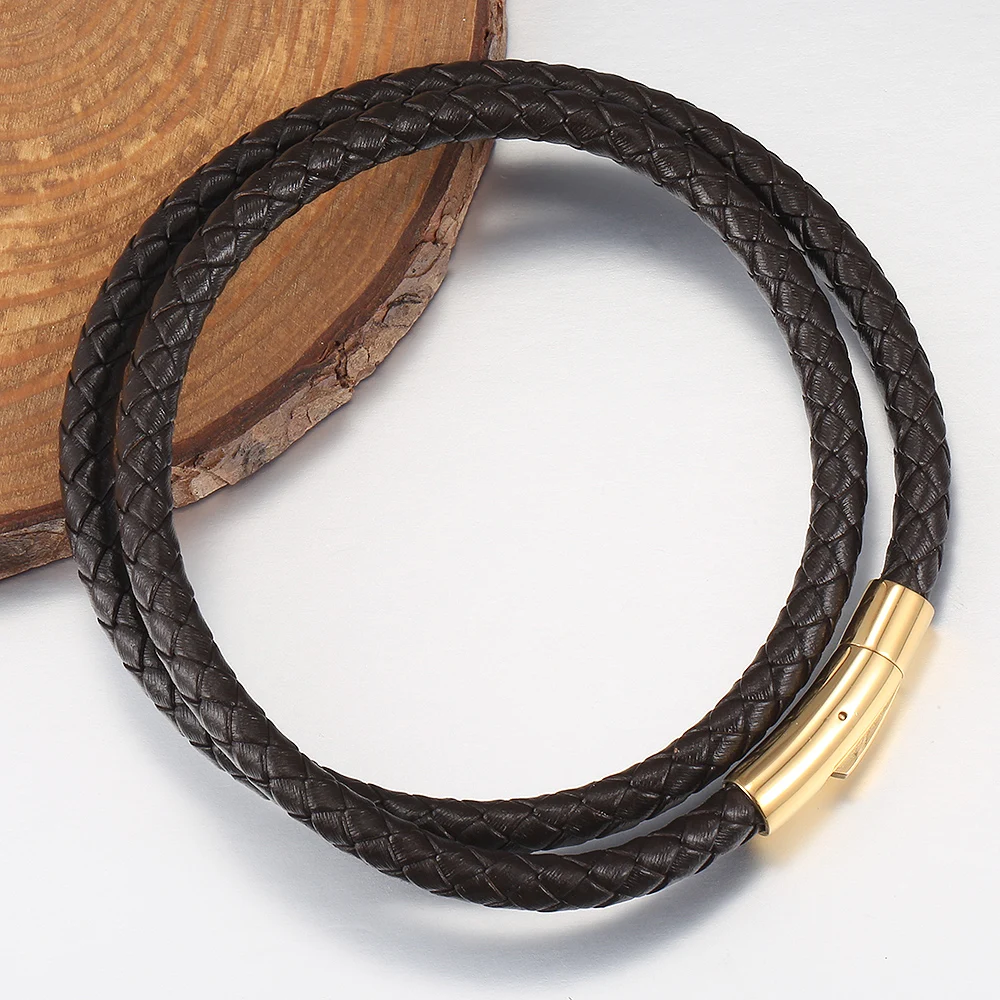 4mm/6mm Man-made Leather Necklace Choker For Men Boys Red Black Brown Braided Rope Chain Male Push Clasp Jewelry Gifts UN149