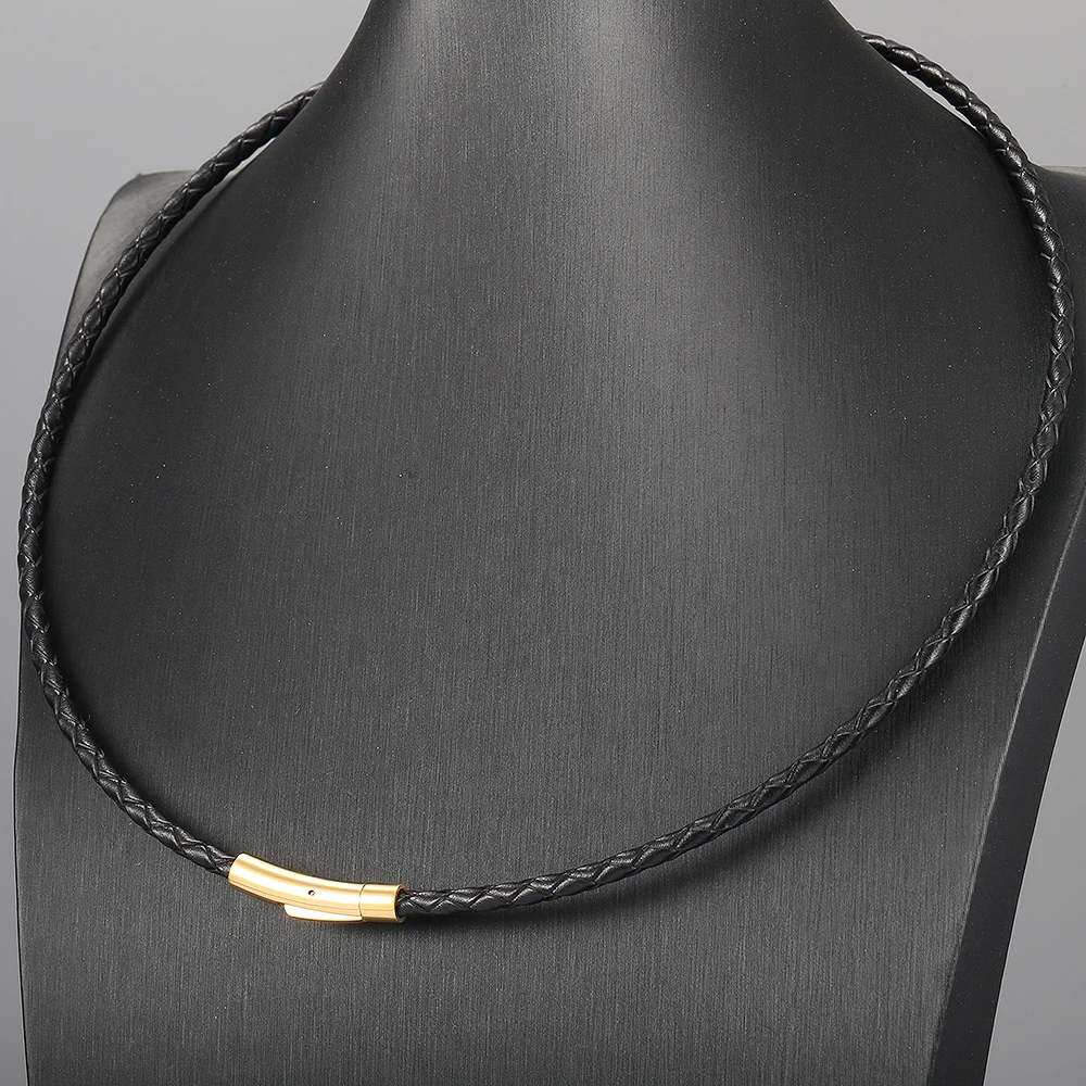 4mm/6mm Man-made Leather Necklace Choker For Men Boys Red Black Brown Braided Rope Chain Male Push Clasp Jewelry Gifts UN149