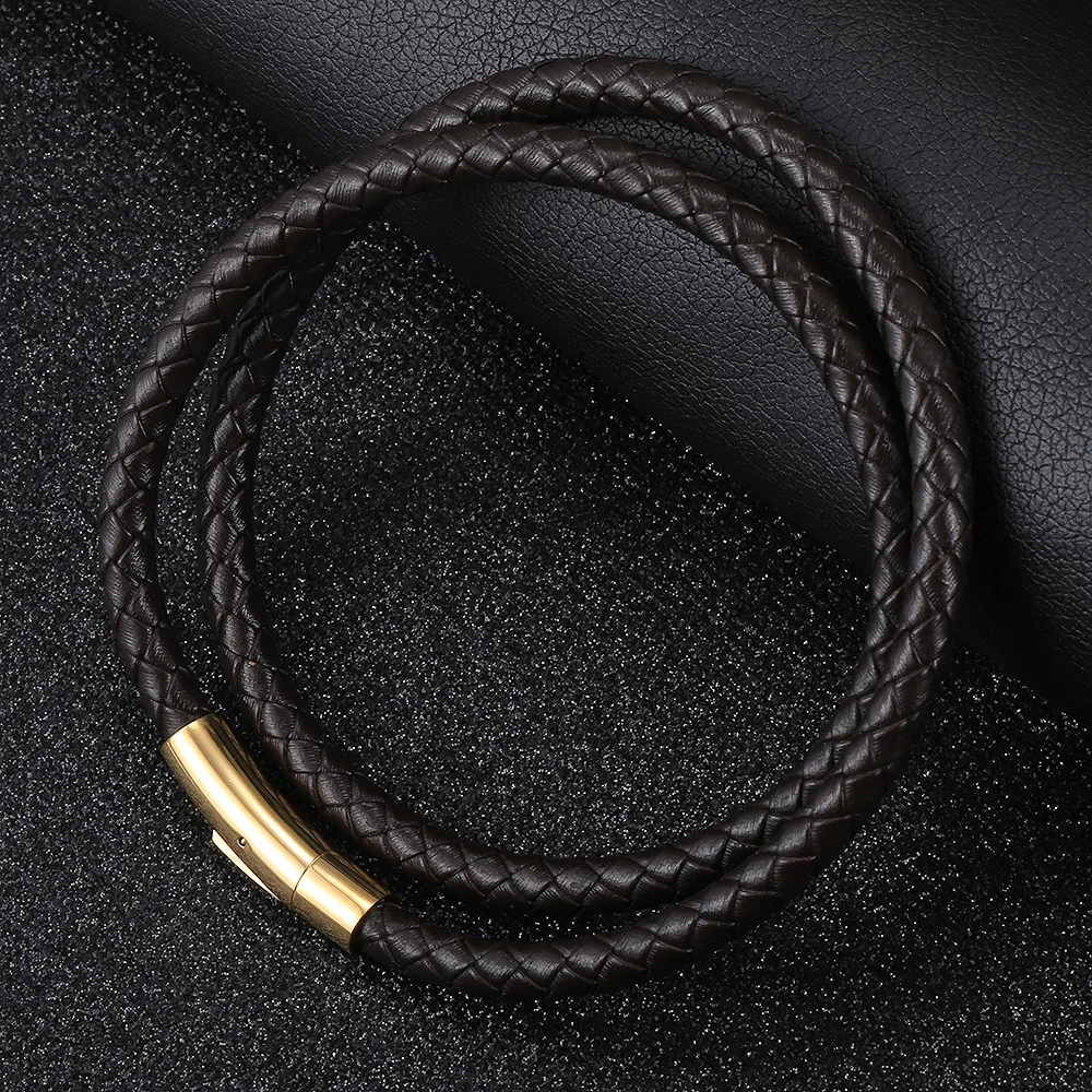4mm/6mm Man-made Leather Necklace Choker For Men Boys Red Black Brown Braided Rope Chain Male Push Clasp Jewelry Gifts UN149
