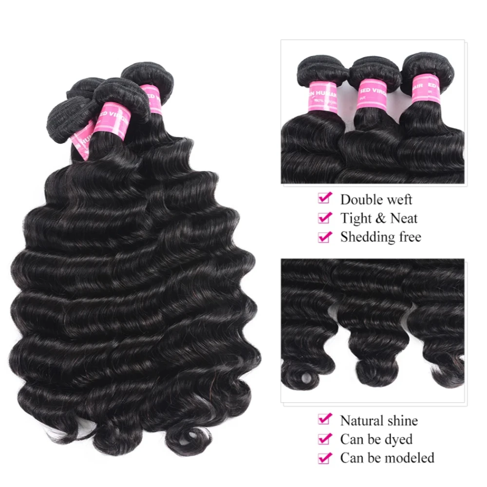 UNICE Loose Deep Wave 1/3 PCS Natural Color Unprocessed Virgin 100% Human Hair Bundles Sew-In Weaves 100Grams Per Bundle