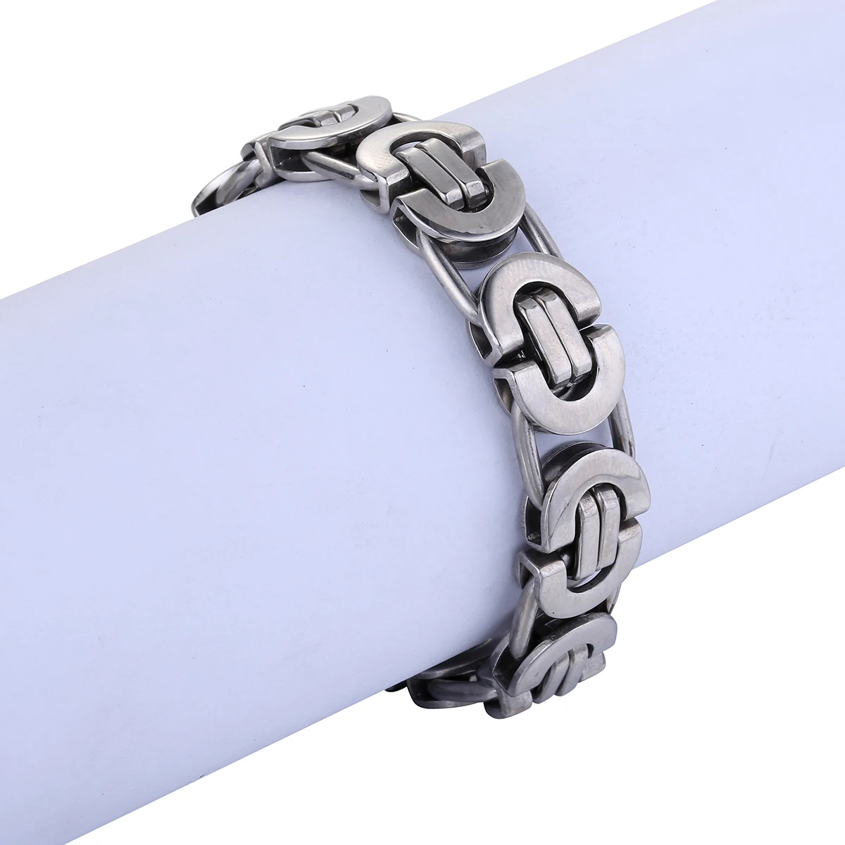 11mm Men Bracelet Silver Color Stainless Steel Flat Byzantine Chain Bracelet For Boys Punk Rock Gothic Male Jewelry KB37