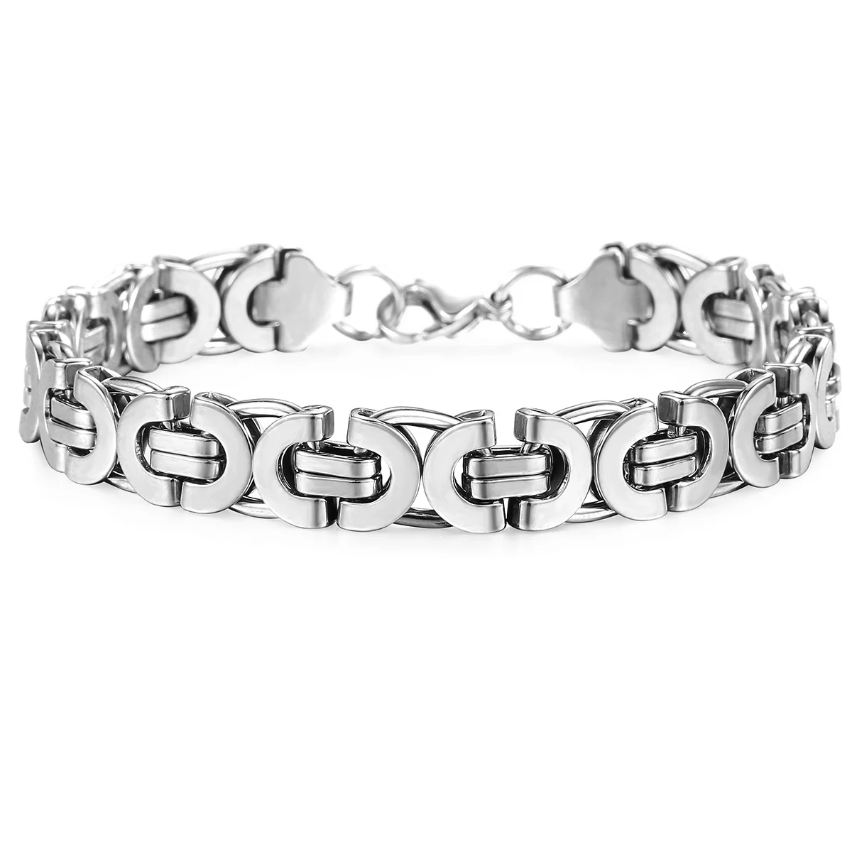 11mm Men Bracelet Silver Color Stainless Steel Flat Byzantine Chain Bracelet For Boys Punk Rock Gothic Male Jewelry KB37