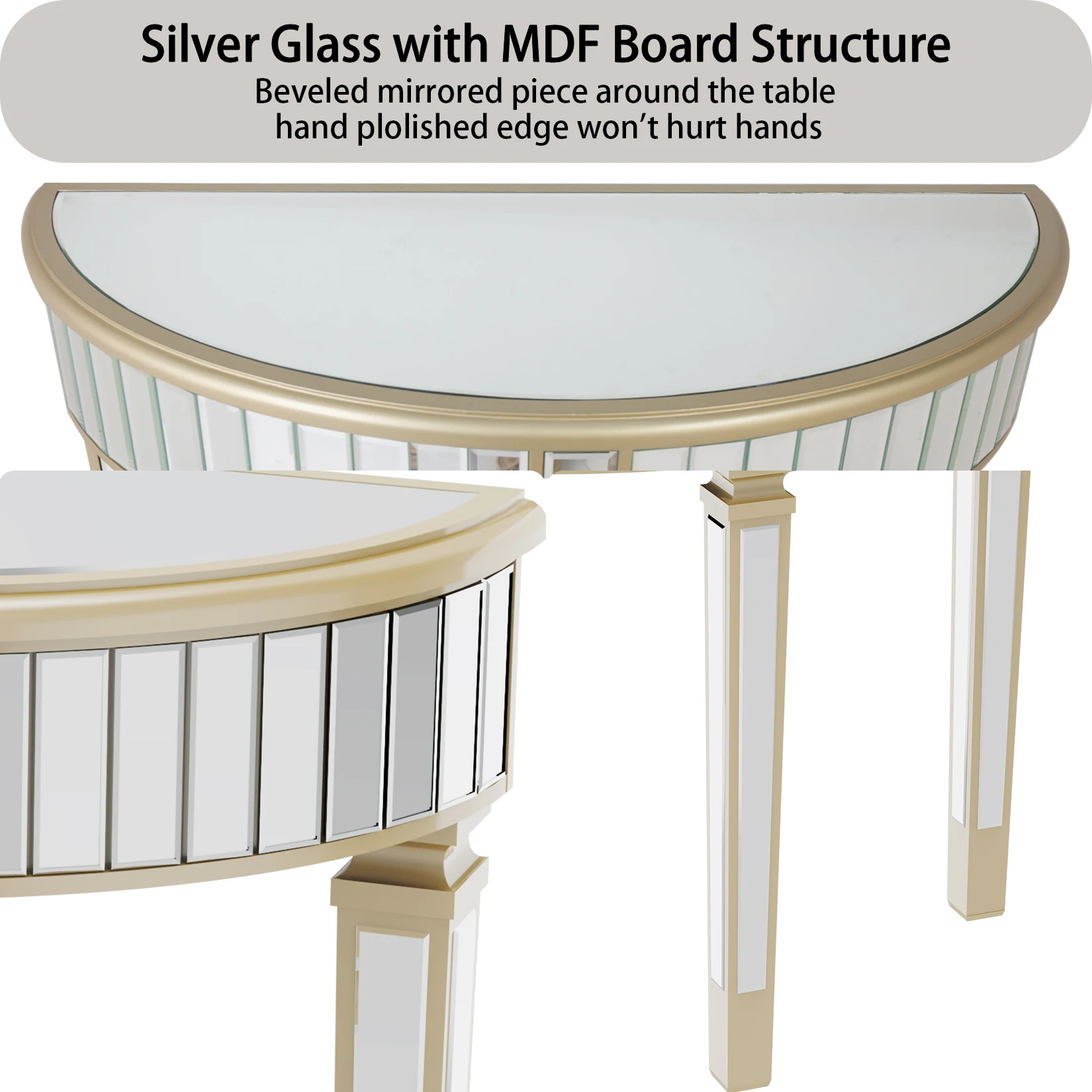 Half Moon Console Table Modern Silver Mirrored Living Room Console Entryway Table