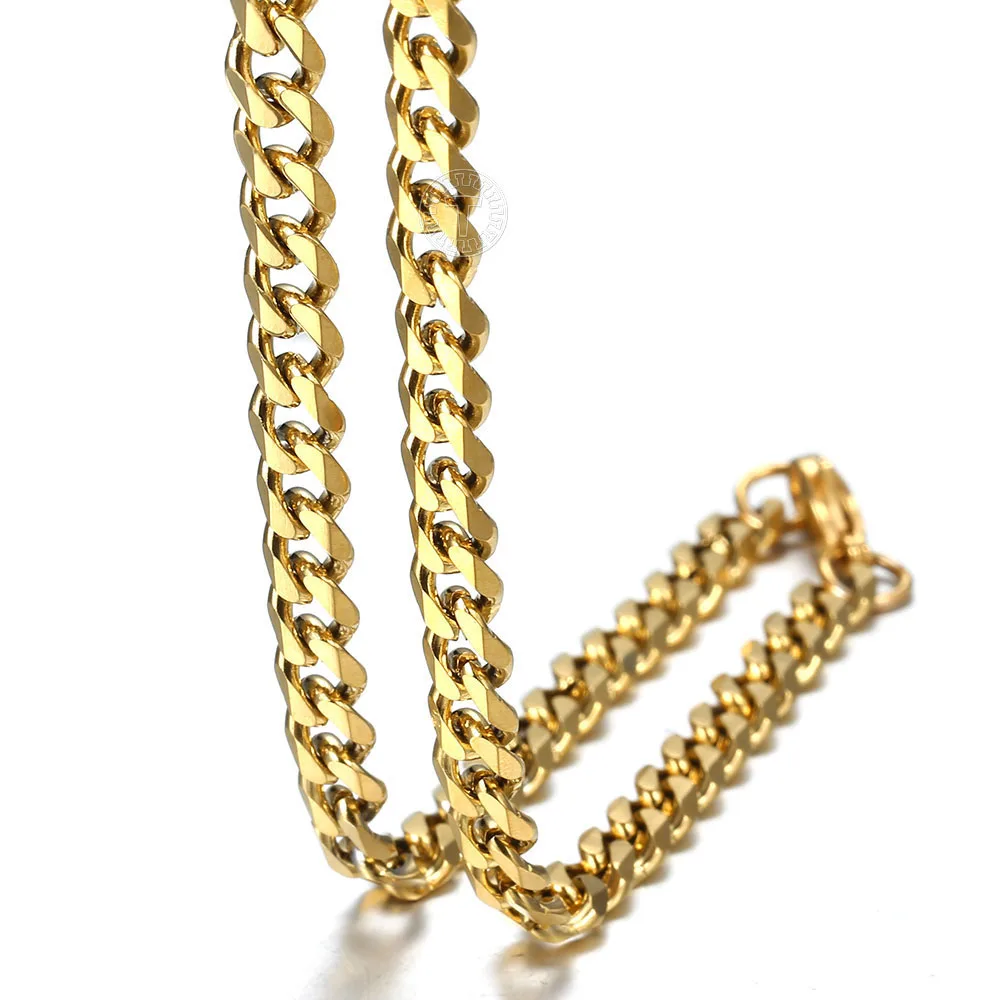 3mm/5mm/7mm Cuban Link Chain for Men Women Gold Color Stainless Steel Necklace Choker Basic Punk Jewelry 16inch-24inch