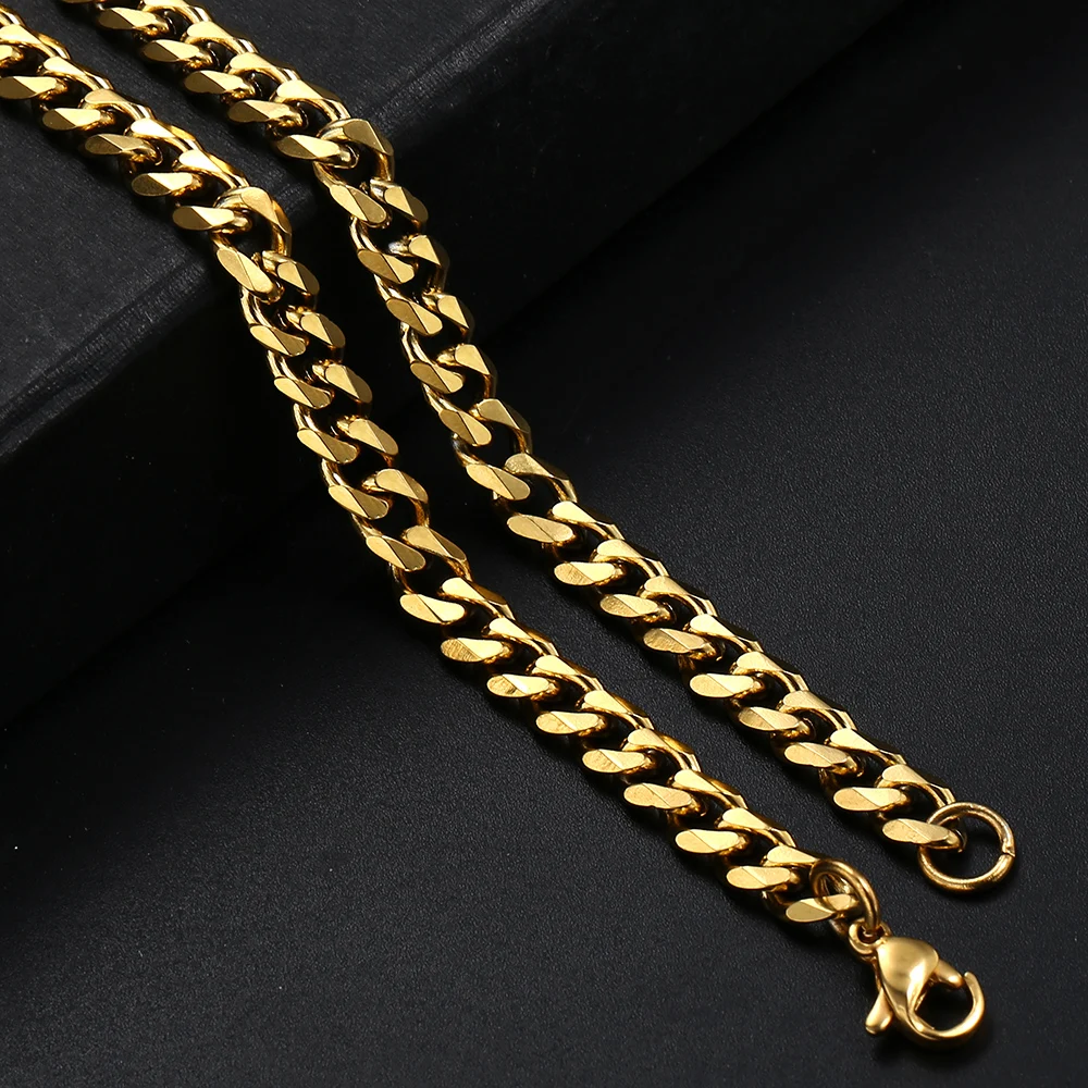 3mm/5mm/7mm Cuban Link Chain for Men Women Gold Color Stainless Steel Necklace Choker Basic Punk Jewelry 16inch-24inch