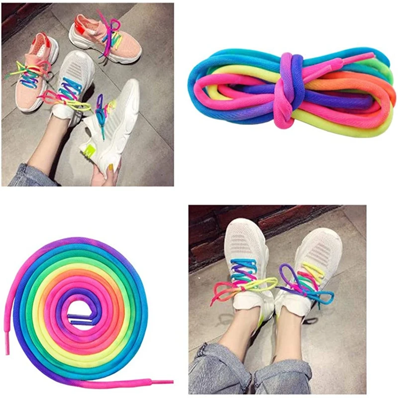 2Pcs Rainbow Shoelaces Round Laces for Shoes Colorful Shoe laces Boots Sneakers Shoelace 120CM 140CM Shoestrings