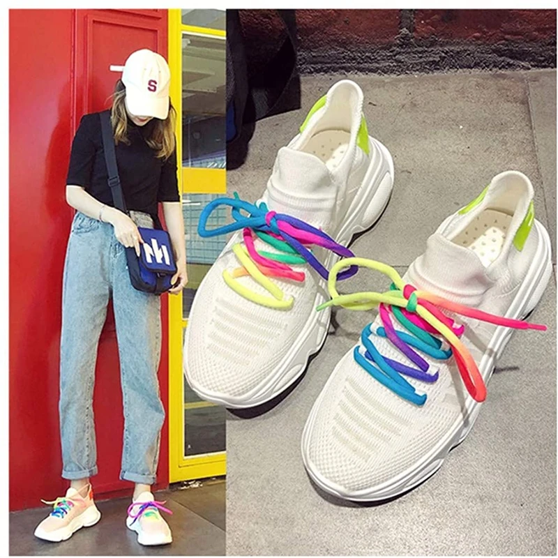 2Pcs Rainbow Shoelaces Round Laces for Shoes Colorful Shoe laces Boots Sneakers Shoelace 120CM 140CM Shoestrings