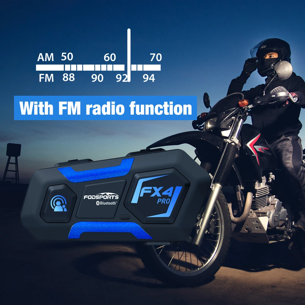 Fodsports FX4 Pro Helmet Intercom 4 Rider 1000m Group BT Interphone Motorcycle Helmet Bluetooth Headset Intercomunicador FM