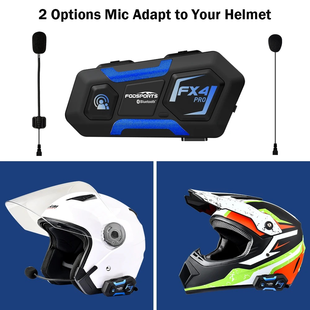 Fodsports FX4 Pro Helmet Intercom 4 Rider 1000m Group BT Interphone Motorcycle Helmet Bluetooth Headset Intercomunicador FM