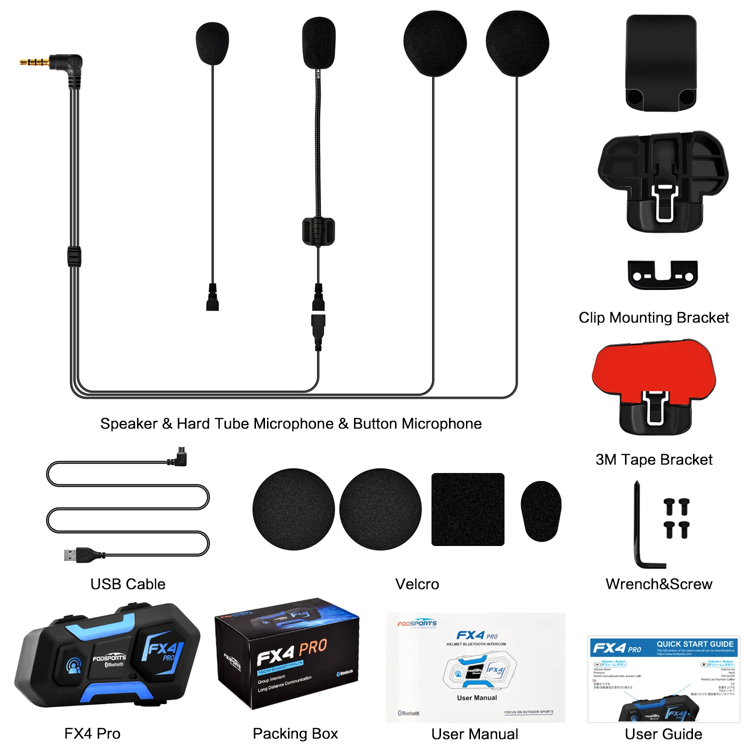 Fodsports FX4 Pro Helmet Intercom 4 Rider 1000m Group BT Interphone Motorcycle Helmet Bluetooth Headset Intercomunicador FM