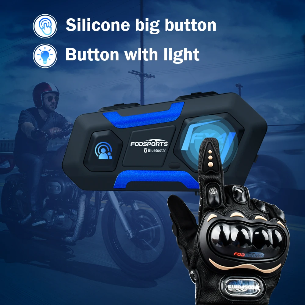Fodsports FX4 Pro Helmet Intercom 4 Rider 1000m Group BT Interphone Motorcycle Helmet Bluetooth Headset Intercomunicador FM