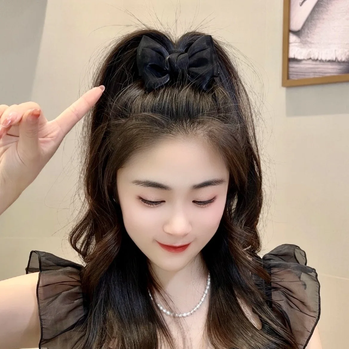 Fashion Acrylic White Bow Meatball Head Fixed Hair Claw Clip For Women Korean Temperament Girls Hairpin Hair Accessories