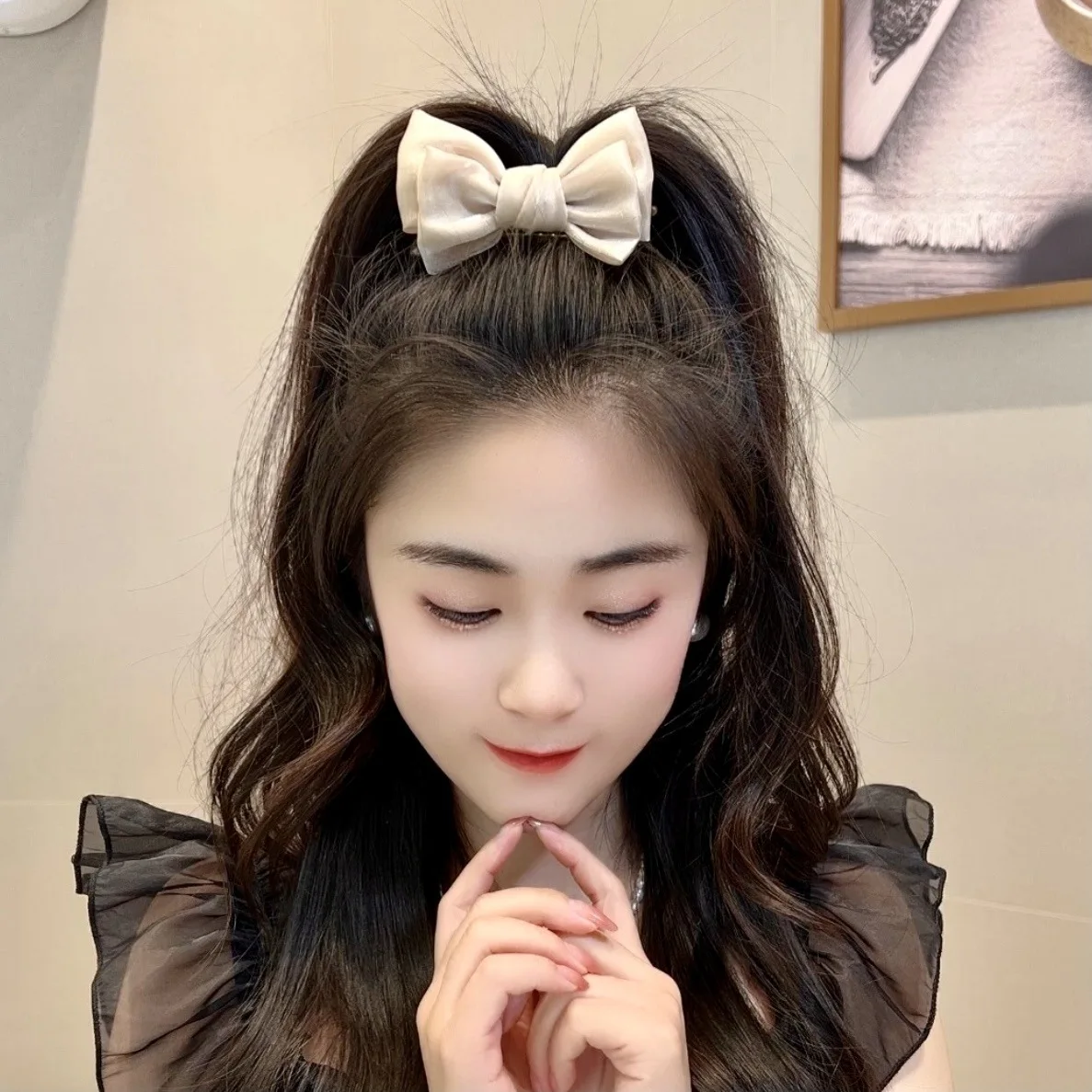 Fashion Acrylic White Bow Meatball Head Fixed Hair Claw Clip For Women Korean Temperament Girls Hairpin Hair Accessories