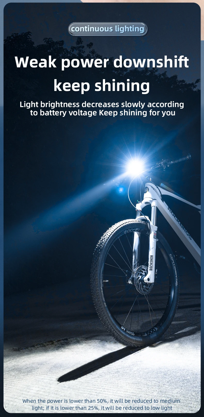 ROCKBROS Bike Light Rainproof Type-C Charging LED 2000mAh MTB Front Lamp Headlight Aluminum Ultralight Flashlight Bicycle Light
