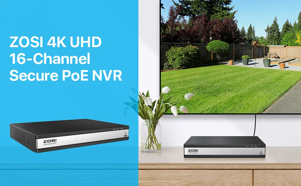 ZOSI 4K HD PoE NVR System 8CH/16CH H.265+ Video Surveillance Network Recorder Only for ZOSI 5MP 8MP PoE Cameras