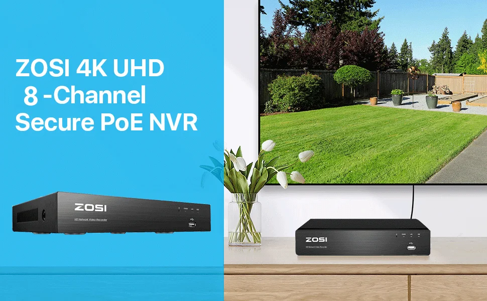 ZOSI 4K HD PoE NVR System 8CH/16CH H.265+ Video Surveillance Network Recorder Only for ZOSI 5MP 8MP PoE Cameras