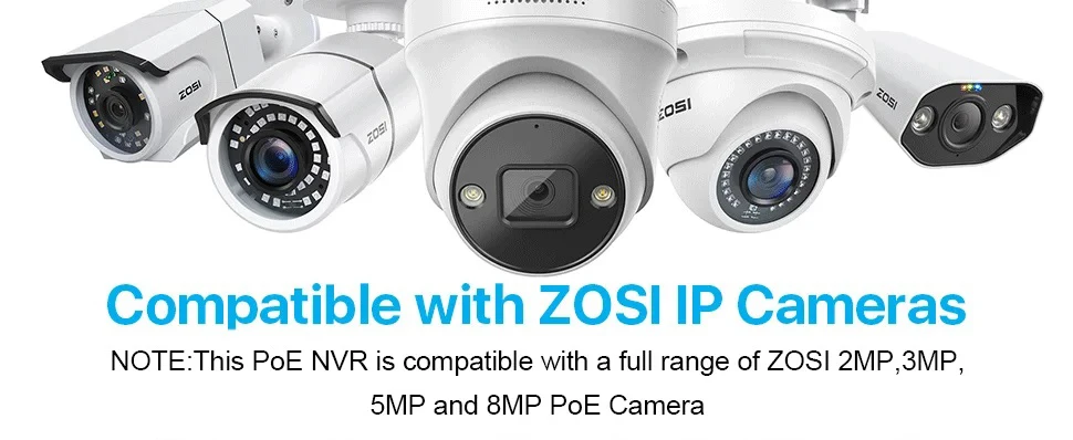 ZOSI 4K HD PoE NVR System 8CH/16CH H.265+ Video Surveillance Network Recorder Only for ZOSI 5MP 8MP PoE Cameras