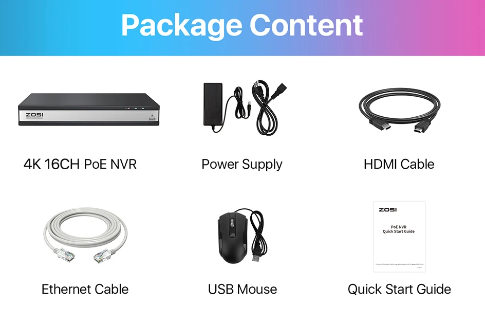 ZOSI 4K HD PoE NVR System 8CH/16CH H.265+ Video Surveillance Network Recorder Only for ZOSI 5MP 8MP PoE Cameras