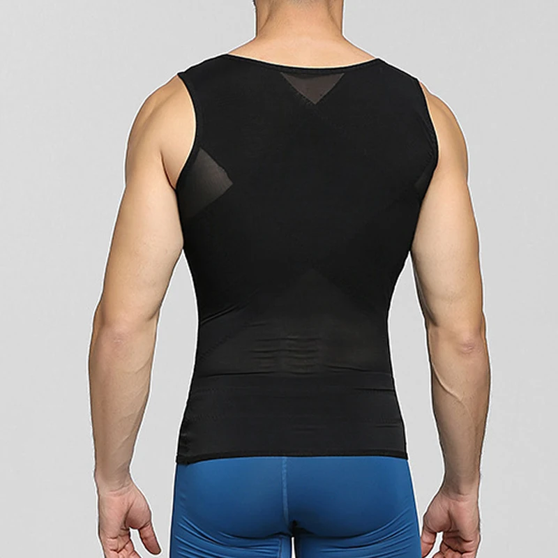 Mens Compression Vest Slimming Body Shaper Shirt Tummy Control Fitness Workout Tank Tops Abs Abdomen Undershirts with Hooks