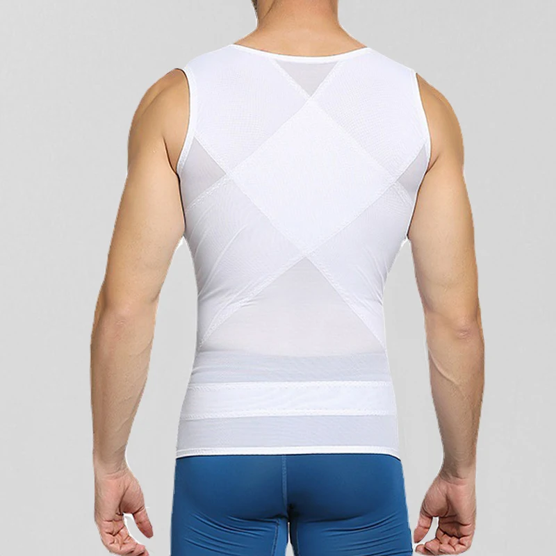 Mens Compression Vest Slimming Body Shaper Shirt Tummy Control Fitness Workout Tank Tops Abs Abdomen Undershirts with Hooks