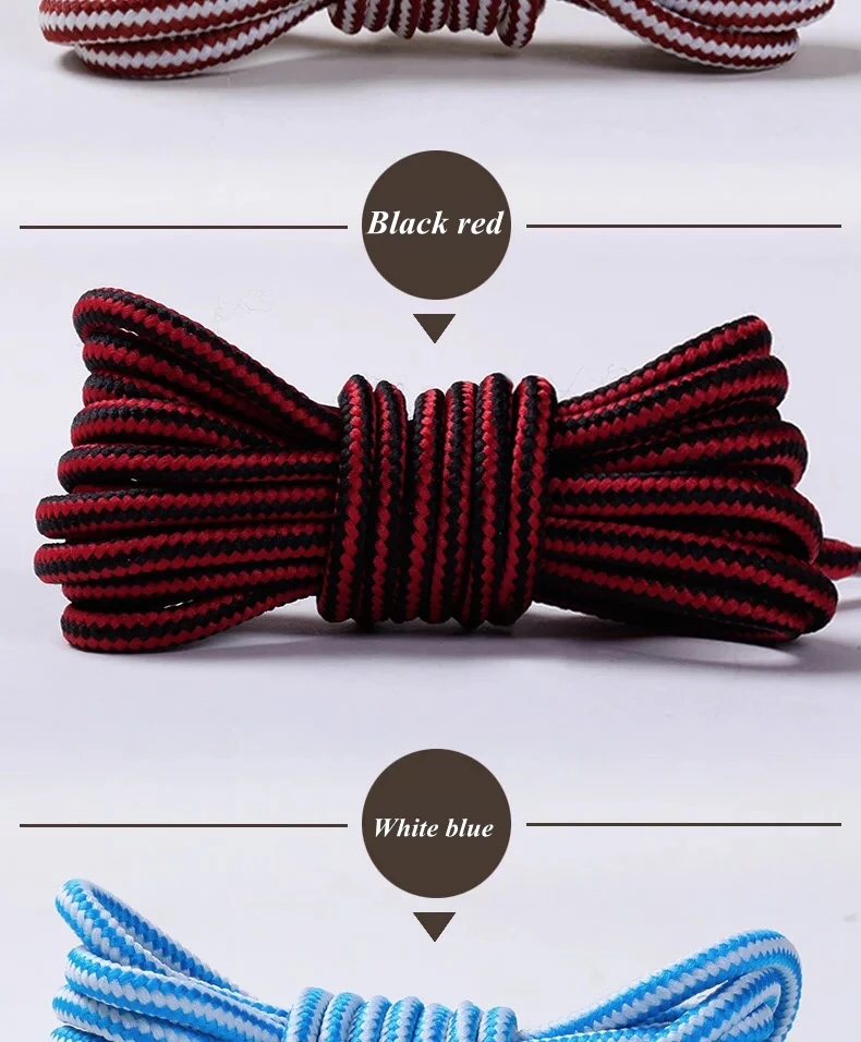 1Pair Striped Double Color Shoe laces Round Outdoor Sneakers Shoelaces Cotton Boots Shoelace 70CM 90CM 120CM 150CM 18 Colors