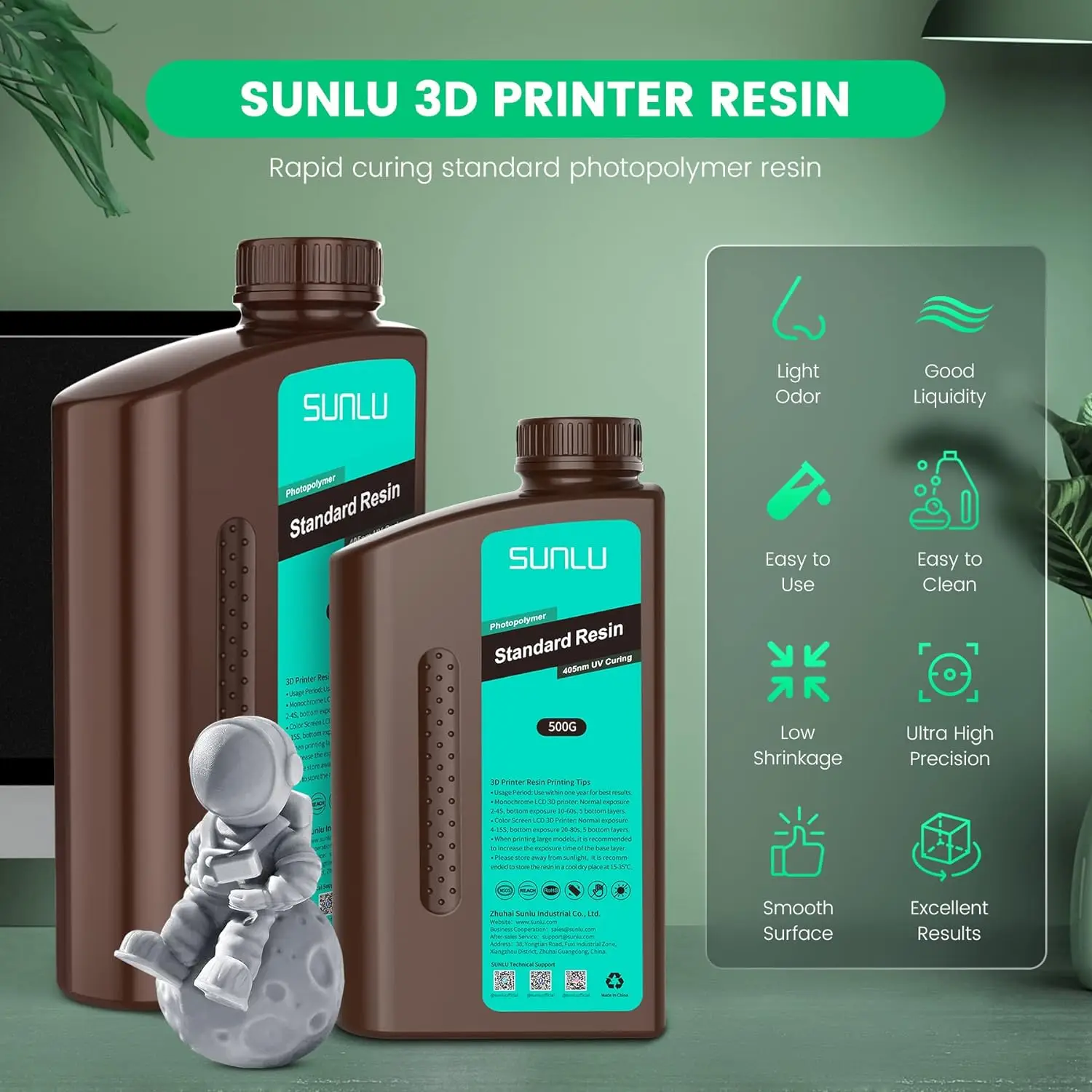 SUNLU 5KG Standard Resin 405nm LCD Printer Photon Curing Good Precision Smooth Surface Low Odor Model Garage Kit Printing