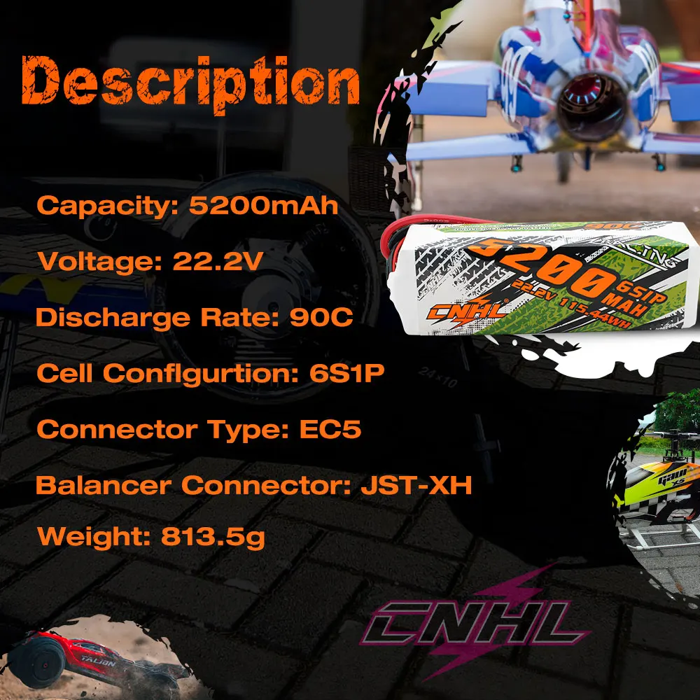 CNHL Lipo Battery 6S 22.2V 5200mAh 6200mA 9500mAh 90C With XT90 EC5 QS8 8mm Bullet Plug for Helicopter Airplane Car Truggy
