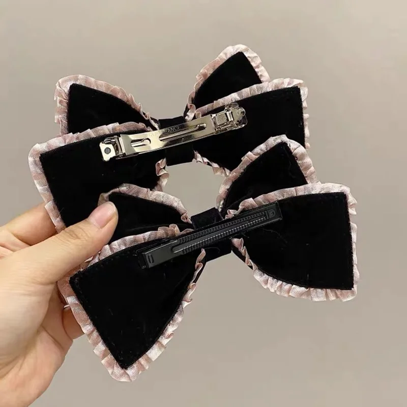 Vintage Velvet Lace Bow Hairpin for Women Girls Solid Ribbon Hair Clips Hair Ornament Winter Hair Grip Headwear Hair Accessories