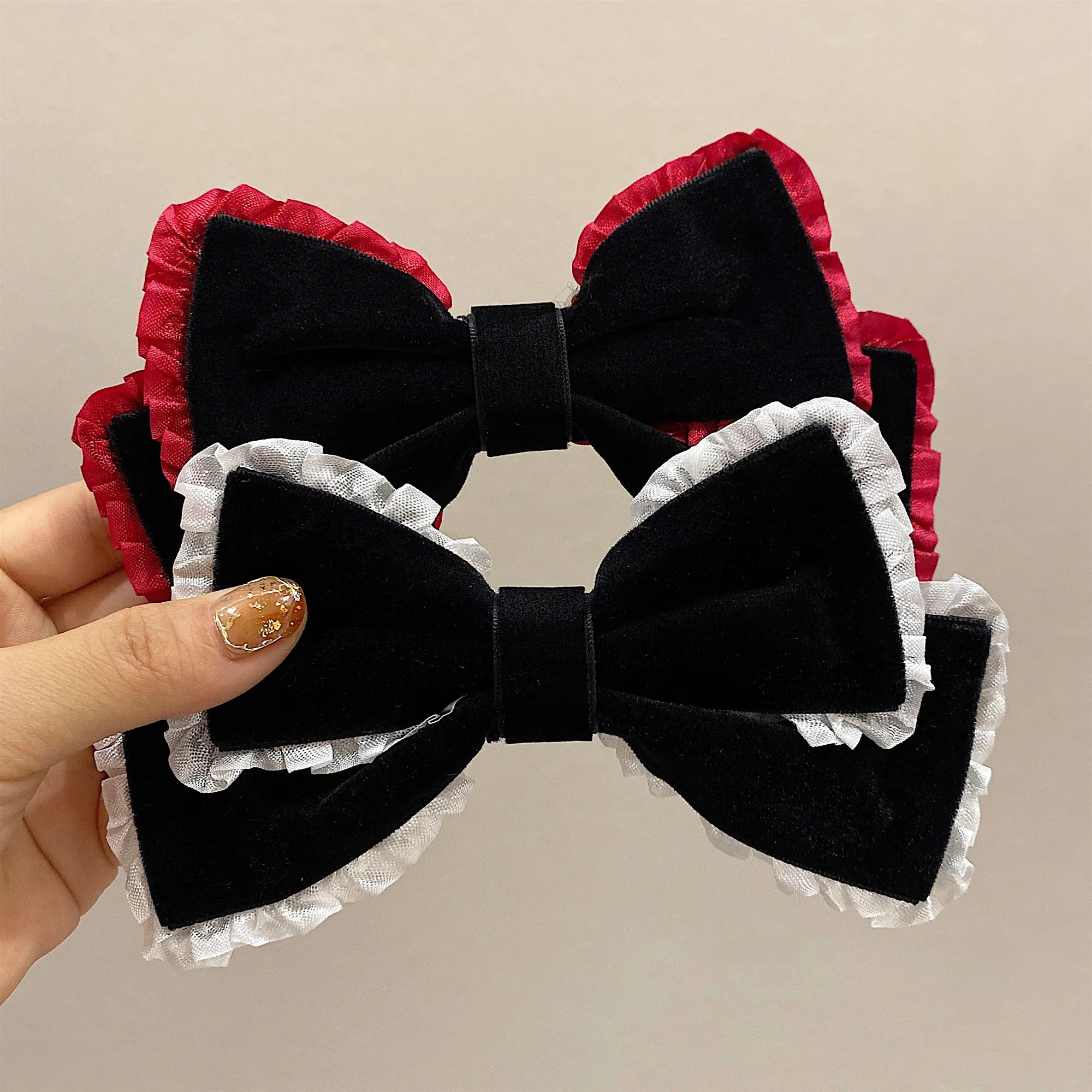 Vintage Velvet Lace Bow Hairpin for Women Girls Solid Ribbon Hair Clips Hair Ornament Winter Hair Grip Headwear Hair Accessories