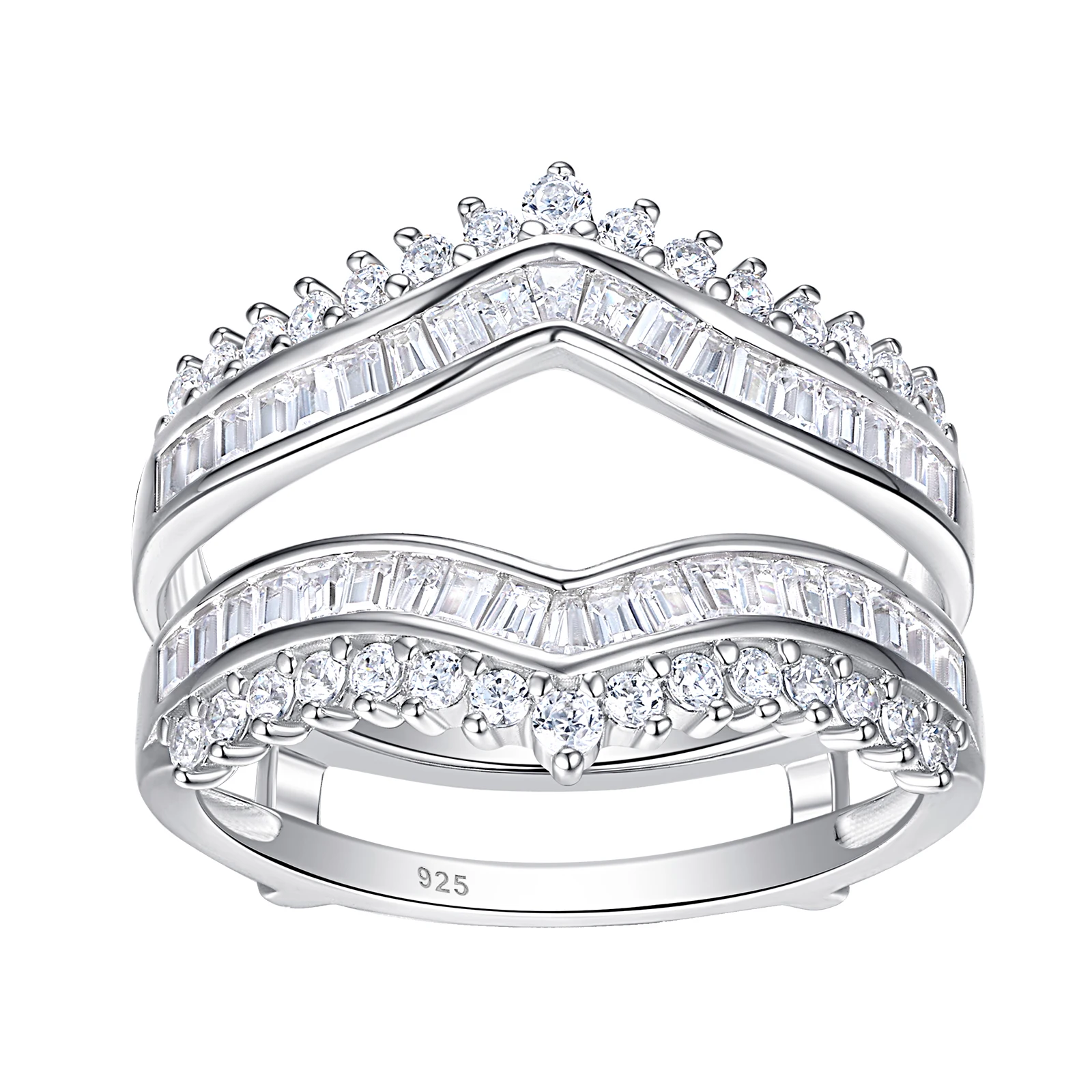 Newshe Grand Ring Enhancer for Women's Engagement Rings 925 Sterling Silver AAAAA Cz Wedding Band Bridal Jewelry Suprising Gift