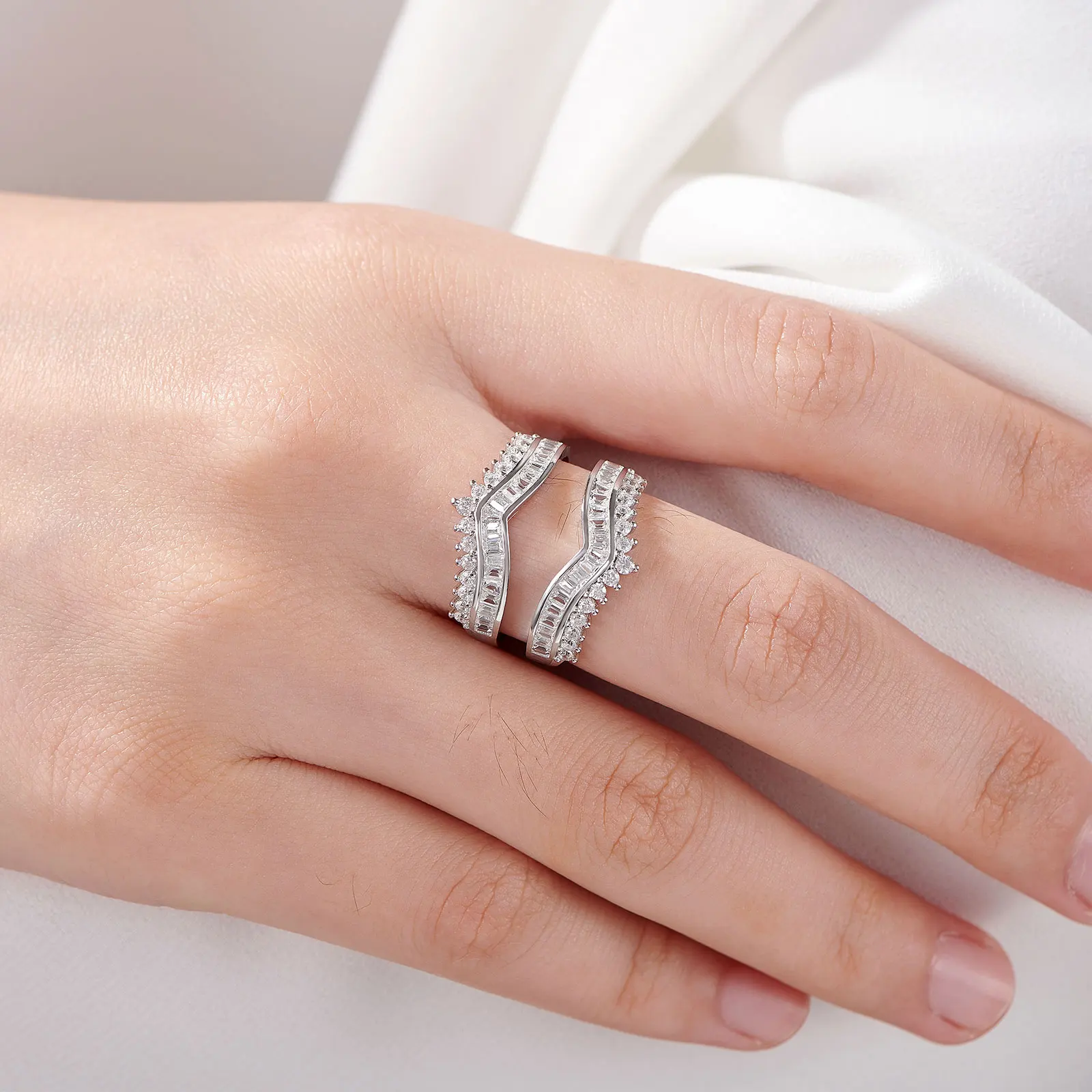 Newshe Grand Ring Enhancer for Women's Engagement Rings 925 Sterling Silver AAAAA Cz Wedding Band Bridal Jewelry Suprising Gift